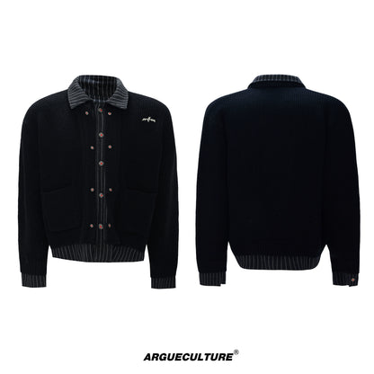 Fake Layered Stripe Button Knit Cardigan WN22589