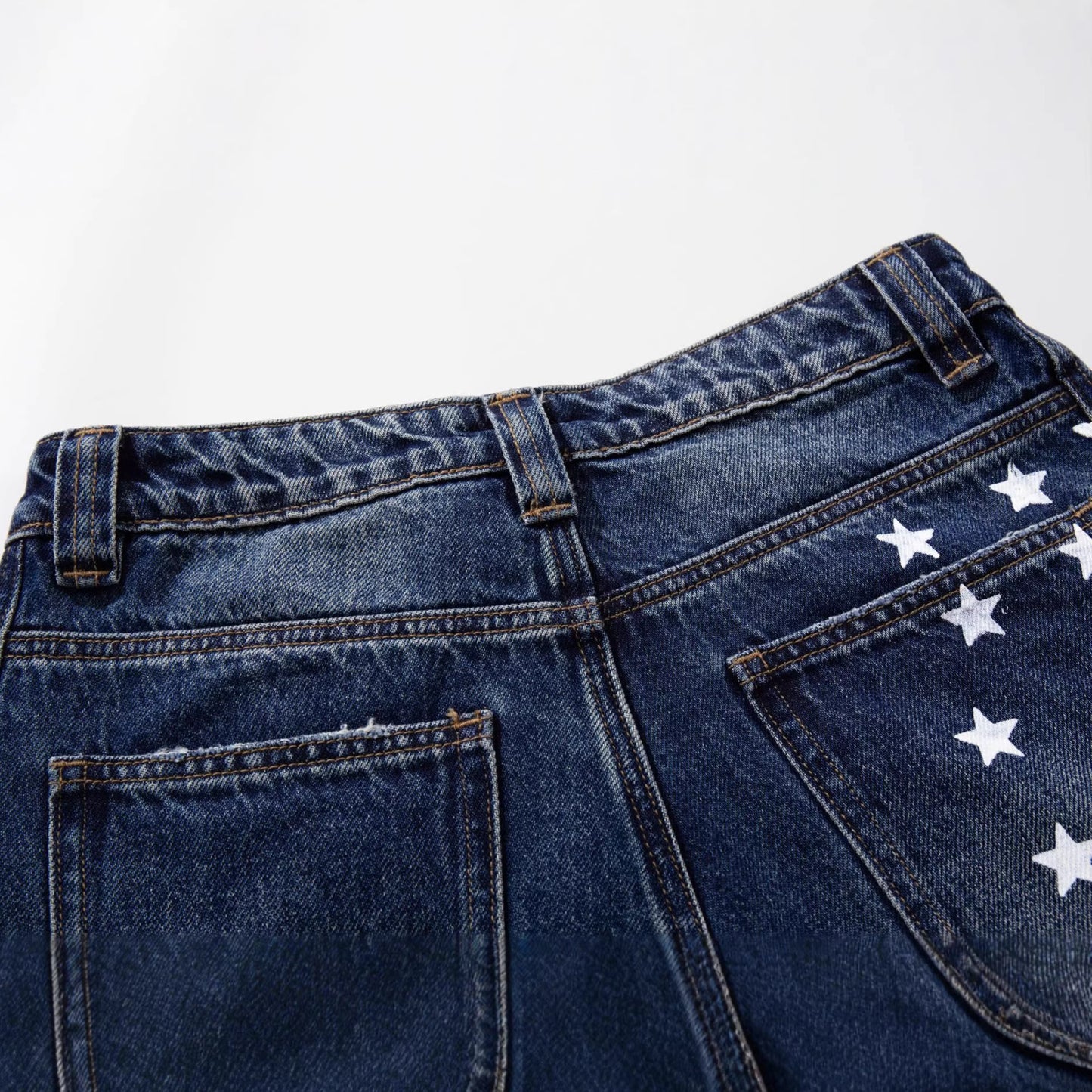 Star Print Curved Wide Leg Denim Jeans WN25727