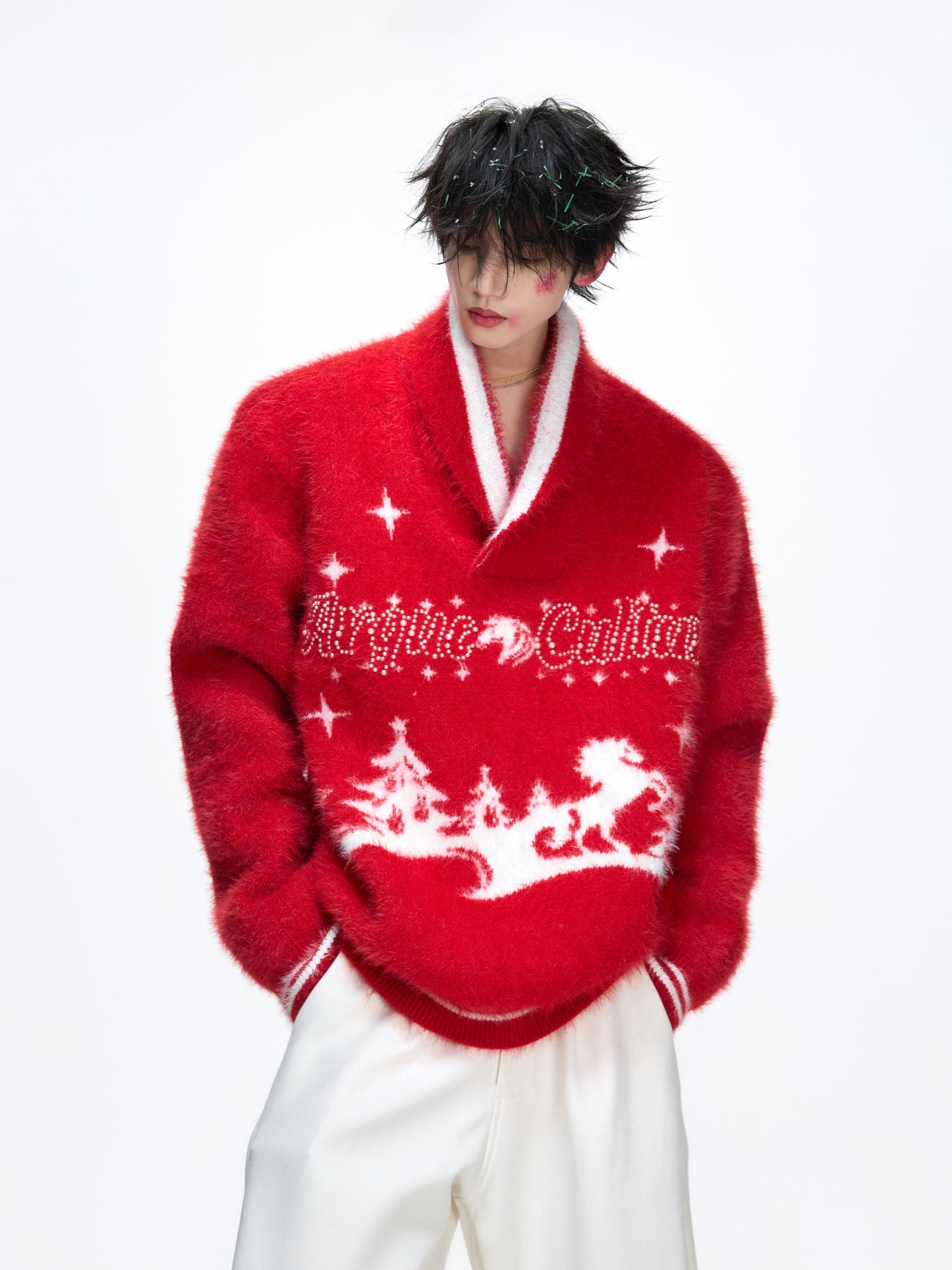 Woolen V-neck Knit Sweater WN22659