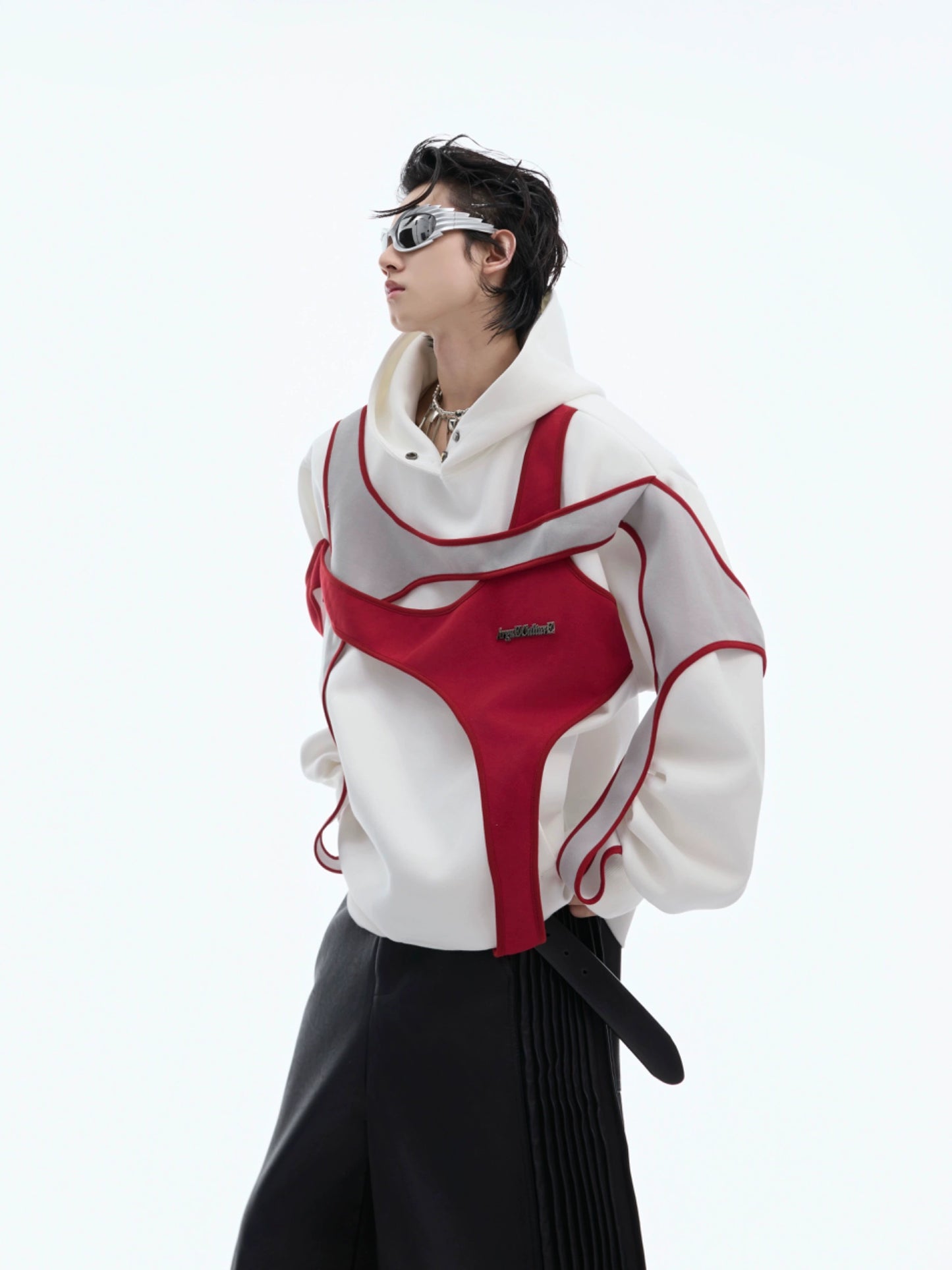 Straps Design Oversize Shoulder Pads Hoodie WN8656