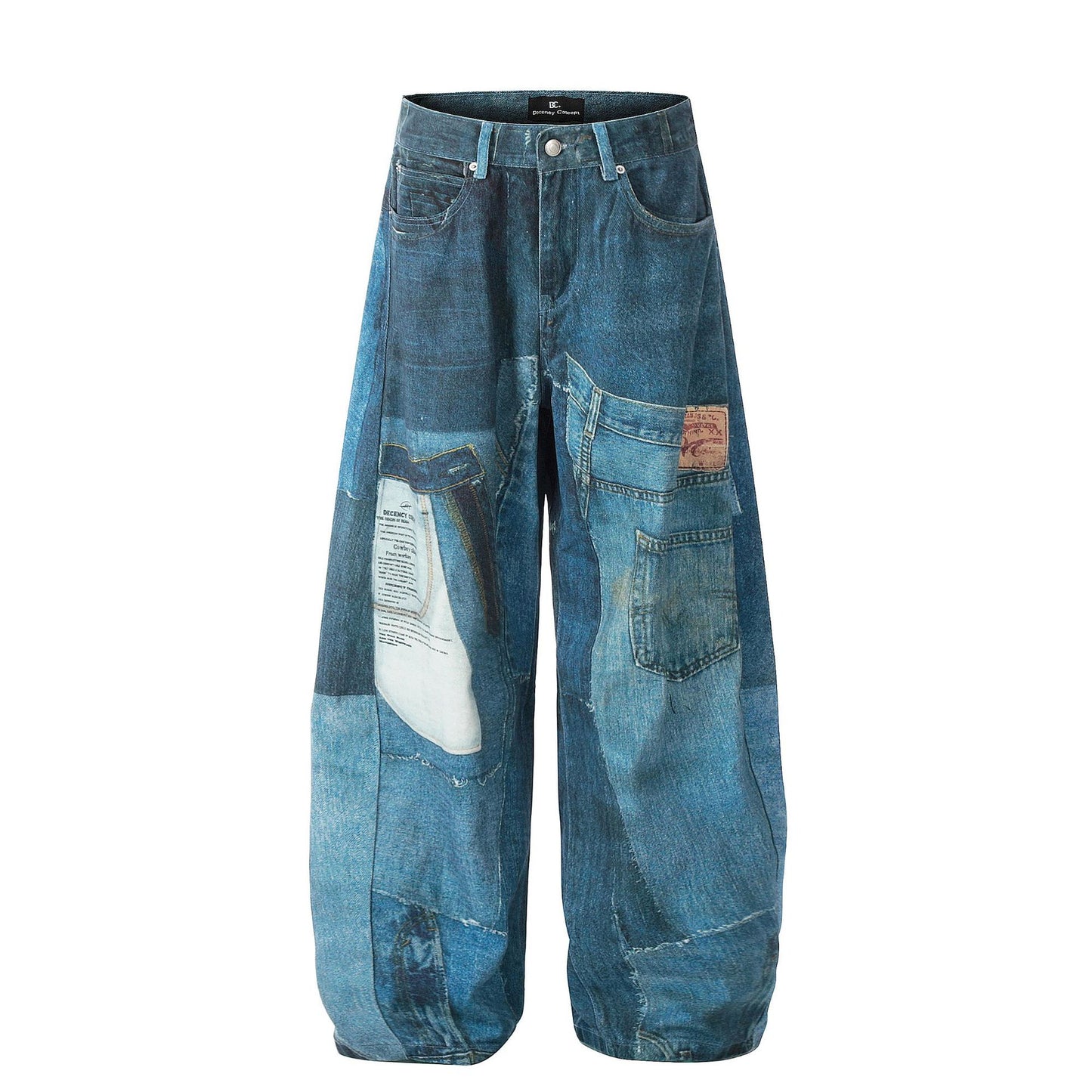 Washed Irregular Print Wide Leg Curved Denim Jeans WN25883