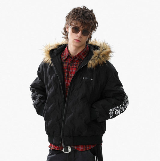 Fake Fur Collar Hooded Puffer Jacket WN28025