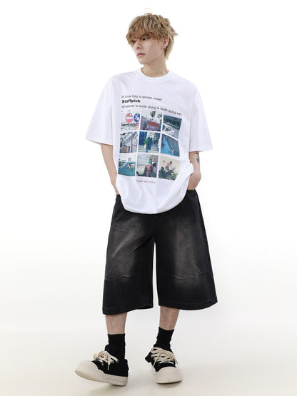 Nine Grid Portrait Print Short Sleeve T-shirt WN7537