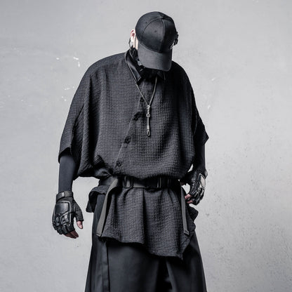 Irregular Texture Batwing Short Sleeve Shirt WN22569