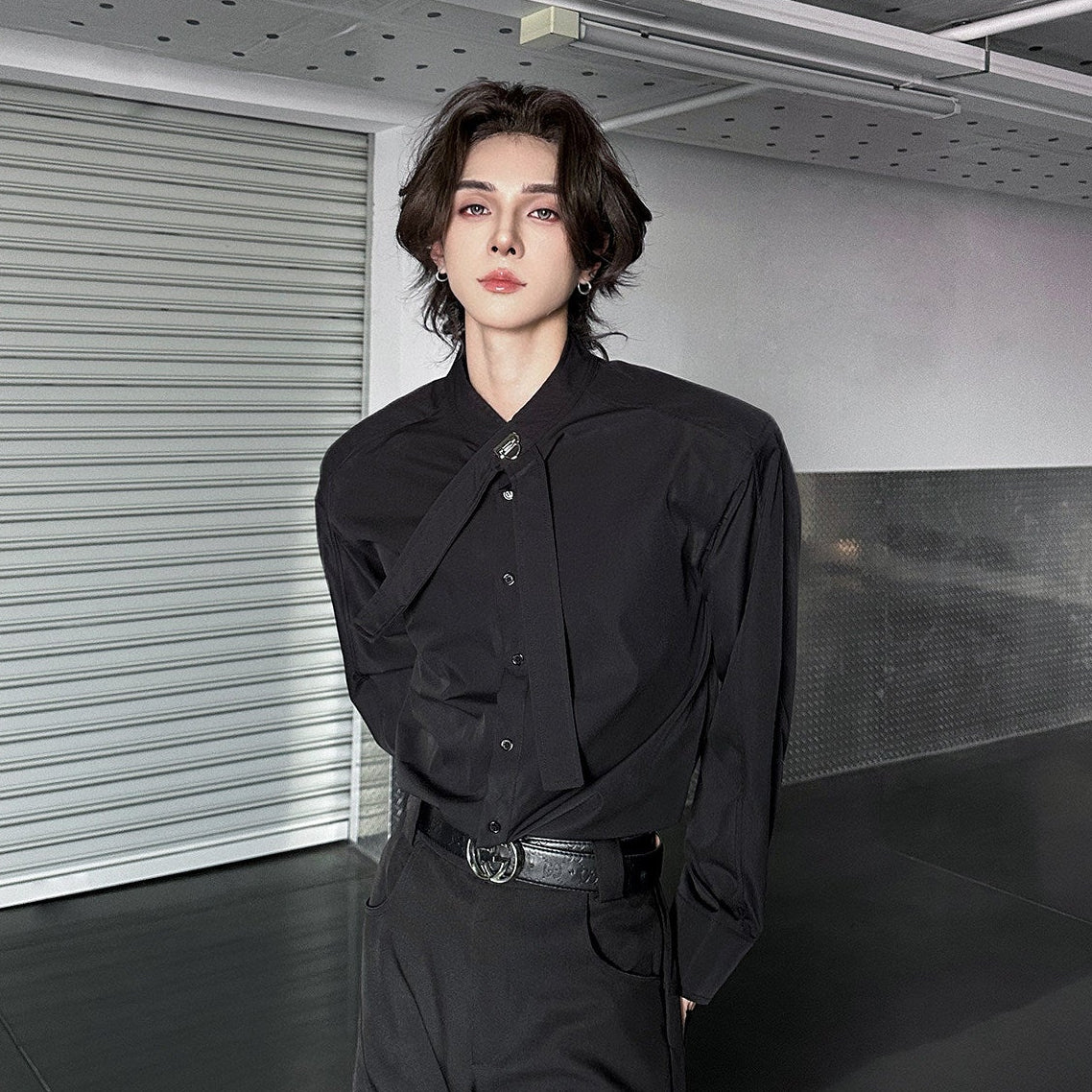 Oversize Bow Tie Long Sleeve Shirt WN25109