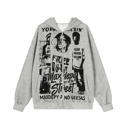 Portrait Letter Graffiti Print Zipper Hoodie WN24271