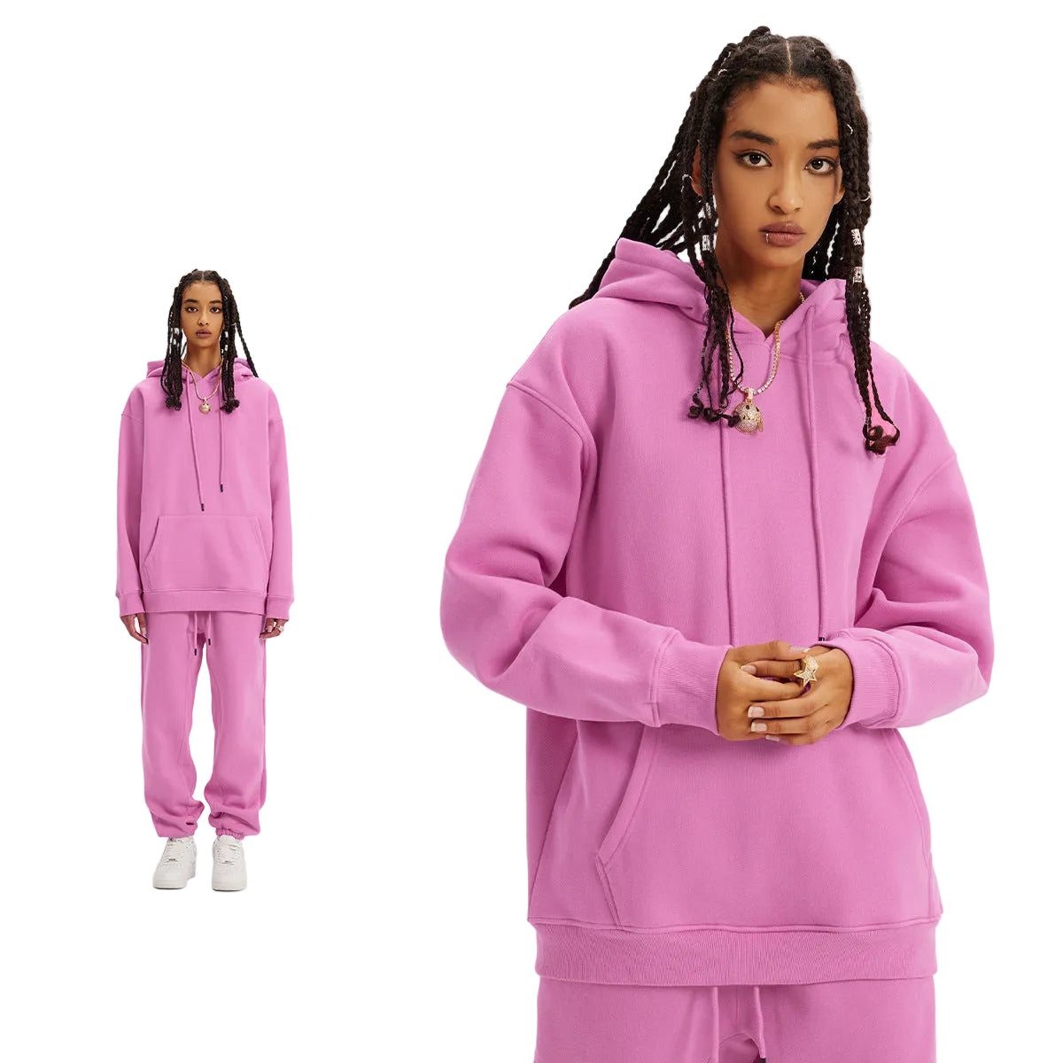 Fleece Lining Pullover Hoodie & Sweatpants Setup WN23117
