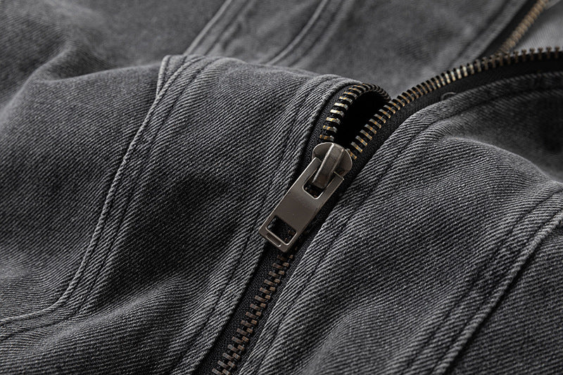 Washed Short Zipper Denim Jacket WN11291