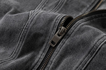 Washed Short Zipper Denim Jacket WN11291