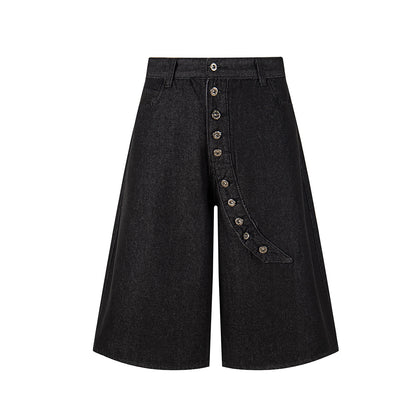 Washed Wide Leg Denim Short Pants WN25572