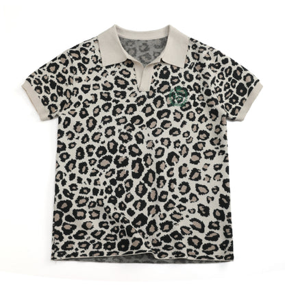 Leopard Logo Print Short Sleeve Polo Shirt WN27250
