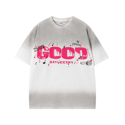 Gradient Paint Letter Short Sleeve T-Shirt WN26957