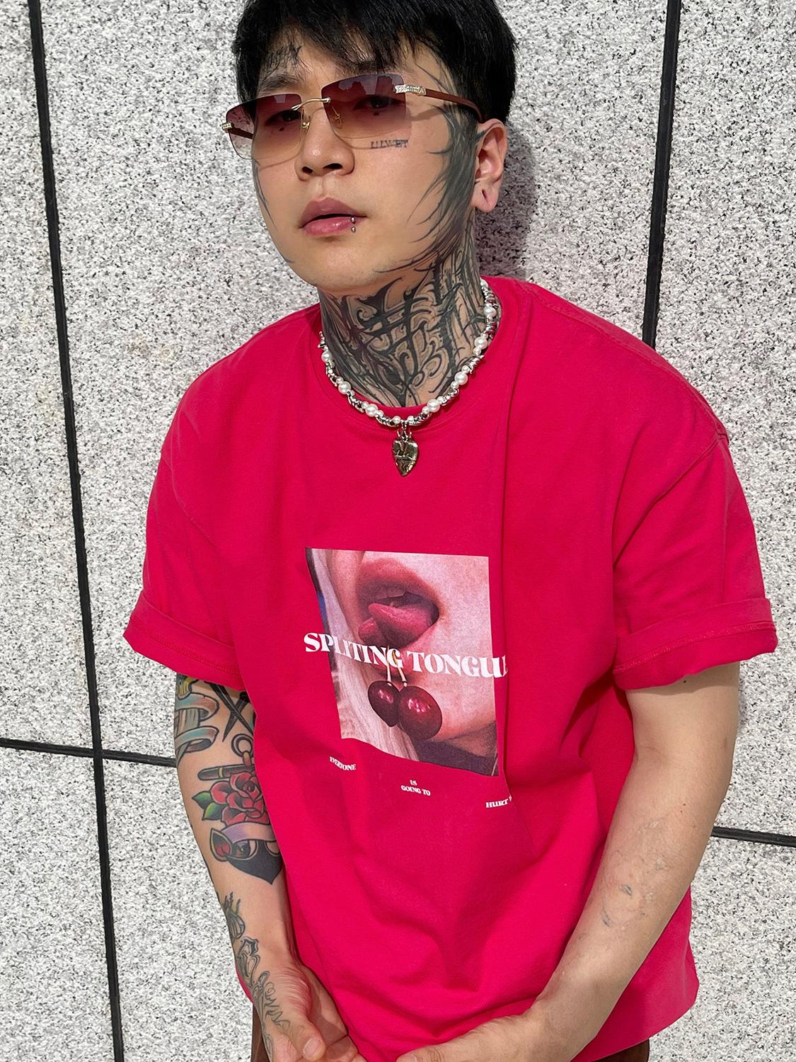 Lip Cherry Print Short Sleeve T-Shirt WN26642