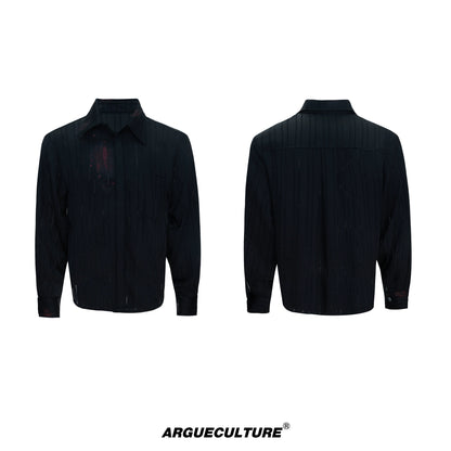 Stripe Satin Lipstick Print Long Sleeve Shirt WN20666