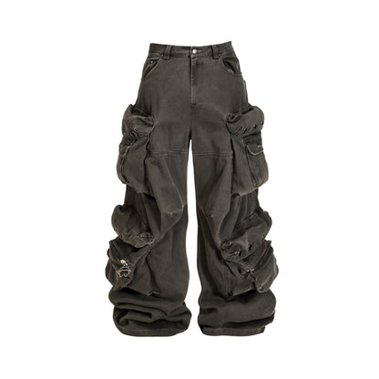 Wide Leg Multi Pocket Zip Cargo Pants WN26608