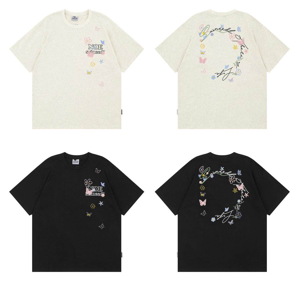 Butterfly Flower Embroidery Short Sleeve T-Shirt WN26781