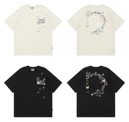 Butterfly Flower Embroidery Short Sleeve T-Shirt WN26781