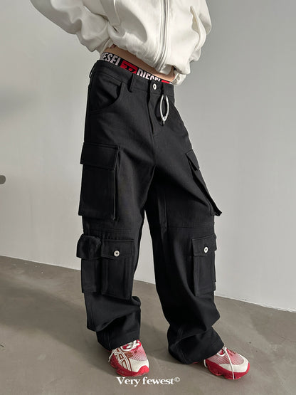 3D Pocket Cutting And Stacking Wide Leg Cargo Pants WN8862