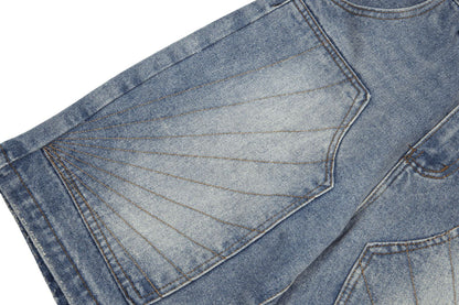 Panel Washed Denim Half Jeans WN26967