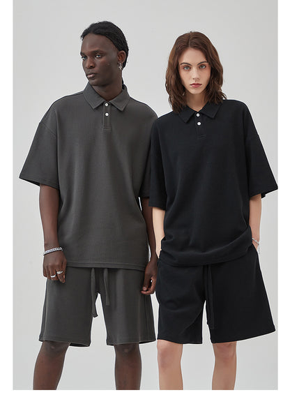 Oversize Waffle Polo Shirt & Waffle Shorts Setup WN6636