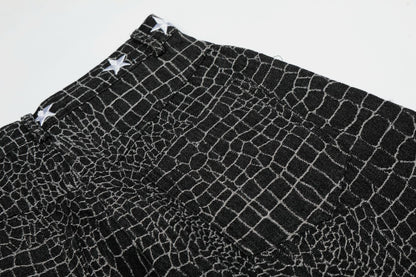 Crocodile Pattern Star Studs Wide Leg Pants WN25471