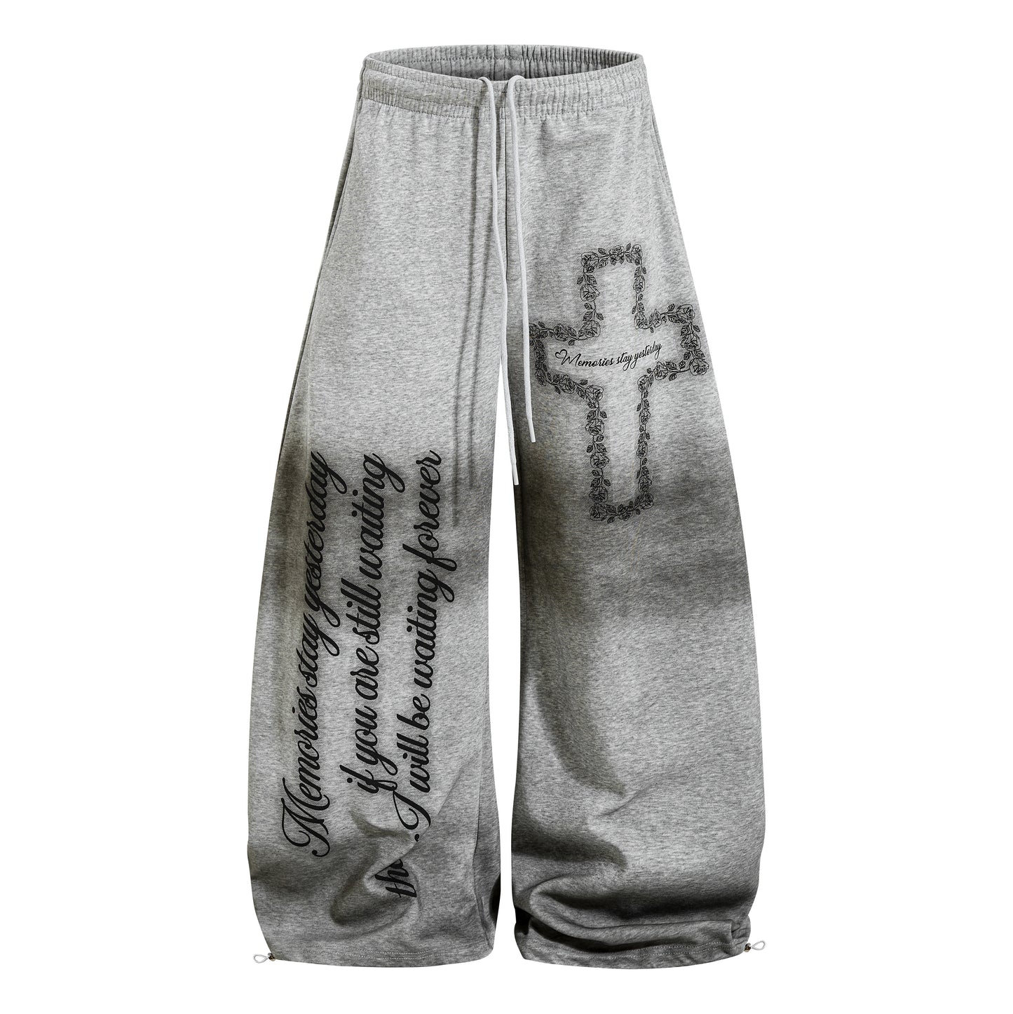 Cross Letter Print Washed Wide Leg Sporty Pants WN24483