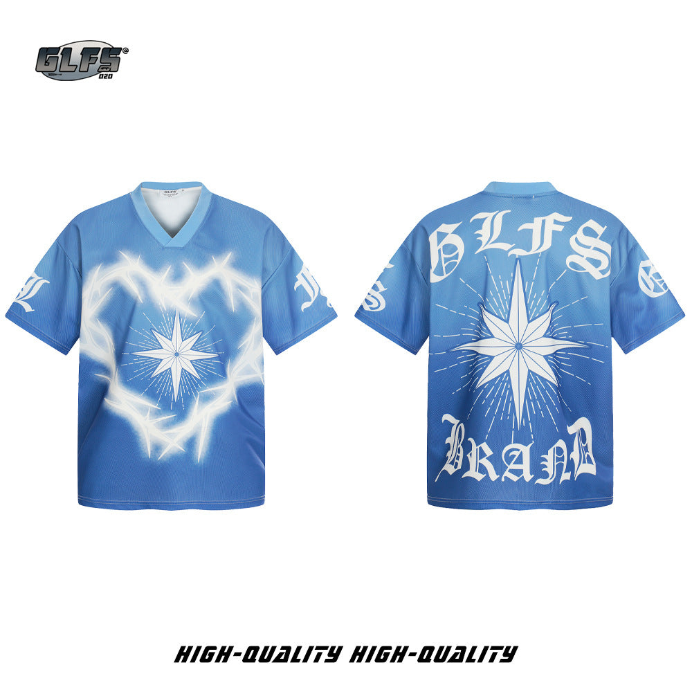 Mesh Gradient Heart Print Short Sleeve T-Shirt WN26499