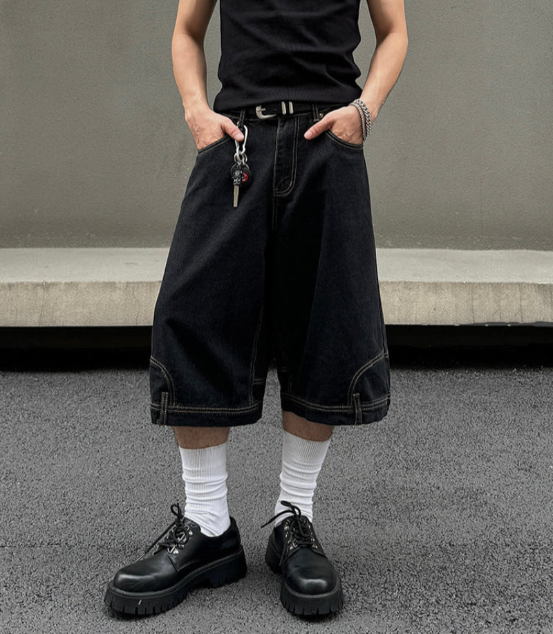 Reversed Design Straight Denim Half Pants & Denim Jeans WN19394