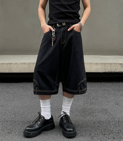 Reversed Design Straight Denim Half Pants & Denim Jeans WN19394