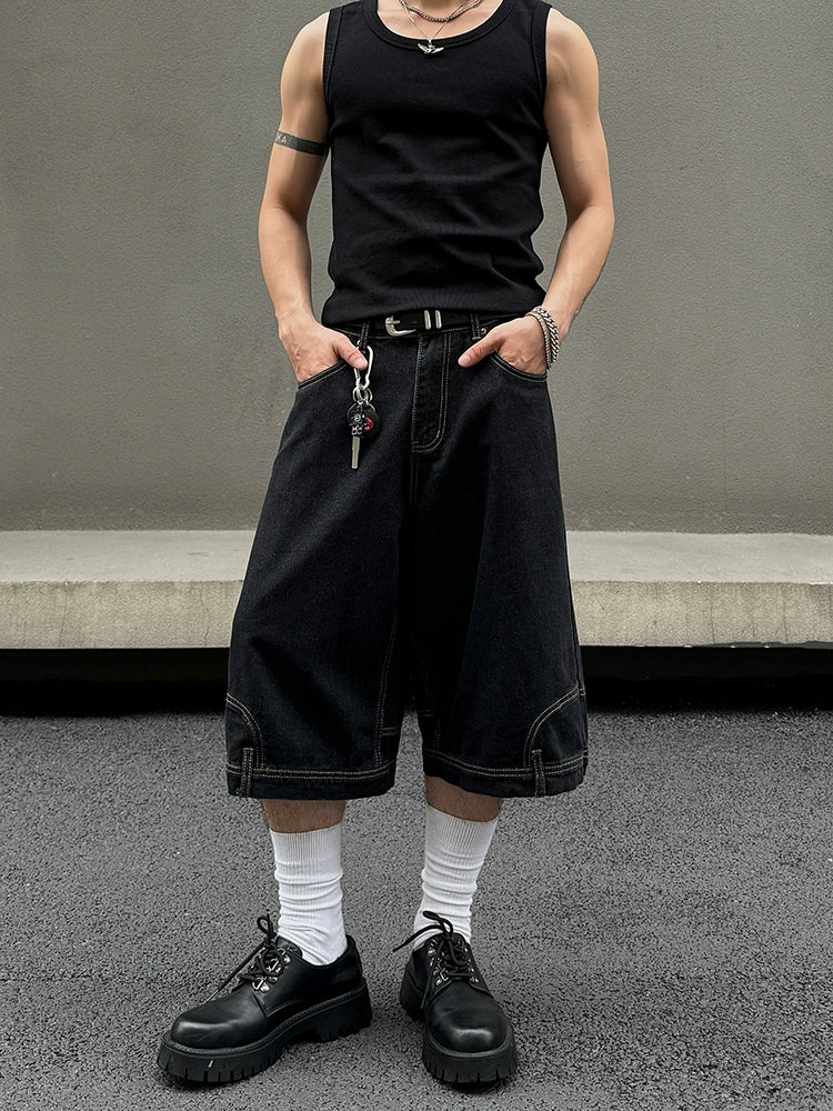 Reversed Design Straight Denim Half Pants & Denim Jeans WN19394