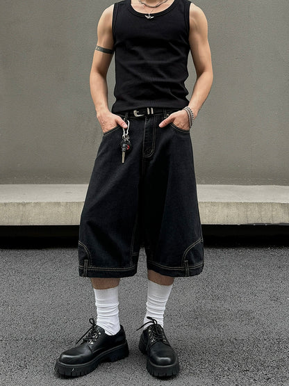 Reversed Design Straight Denim Half Pants & Denim Jeans WN19394