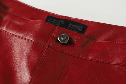 Shoulder-Pad Spider Web PU Leather Jacket Wide Leg Pants Setup WN27913
