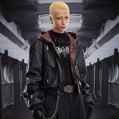 Reversible Hooded Zipper Short Jacket WN22798