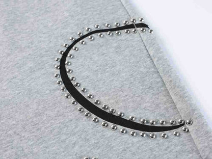 Metal Stud Graffiti Letter Print Curved Wide Leg Sweatpants WN27905