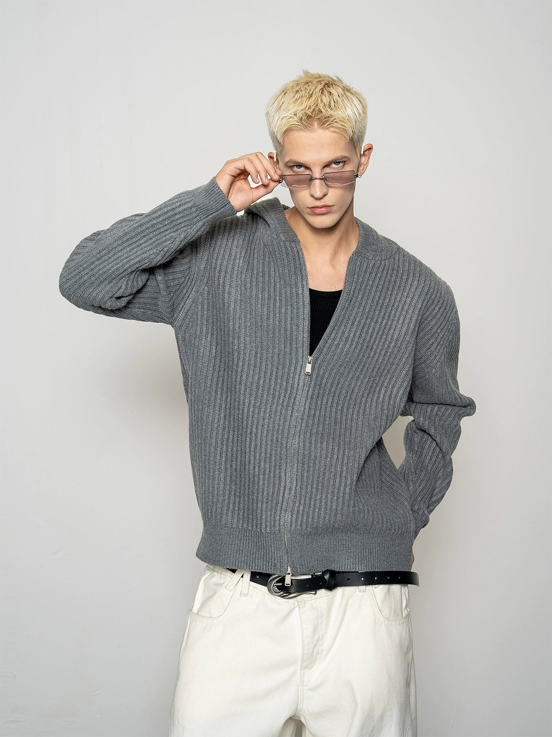 Ribbed Hooded Knit Cardigan WN20879