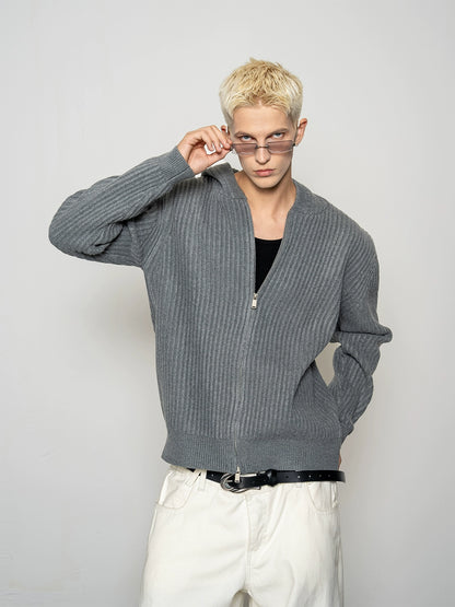 Ribbed Hooded Knit Cardigan WN20879