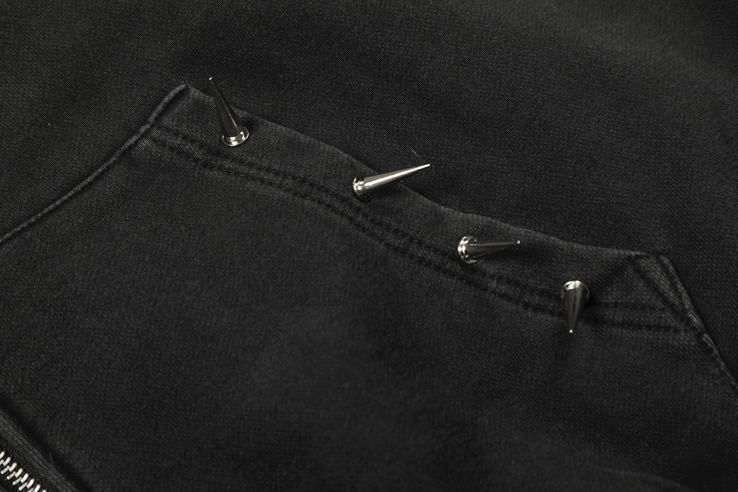 Washed Studs Zipper Hoodie WN23045
