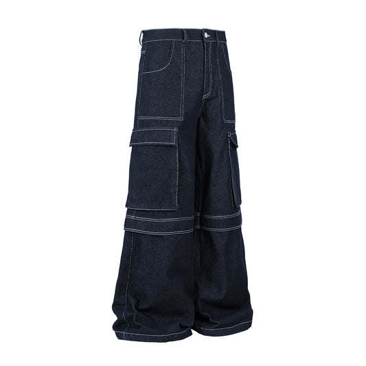 Washed Wide-Leg Cargo Denim Pants WN12733