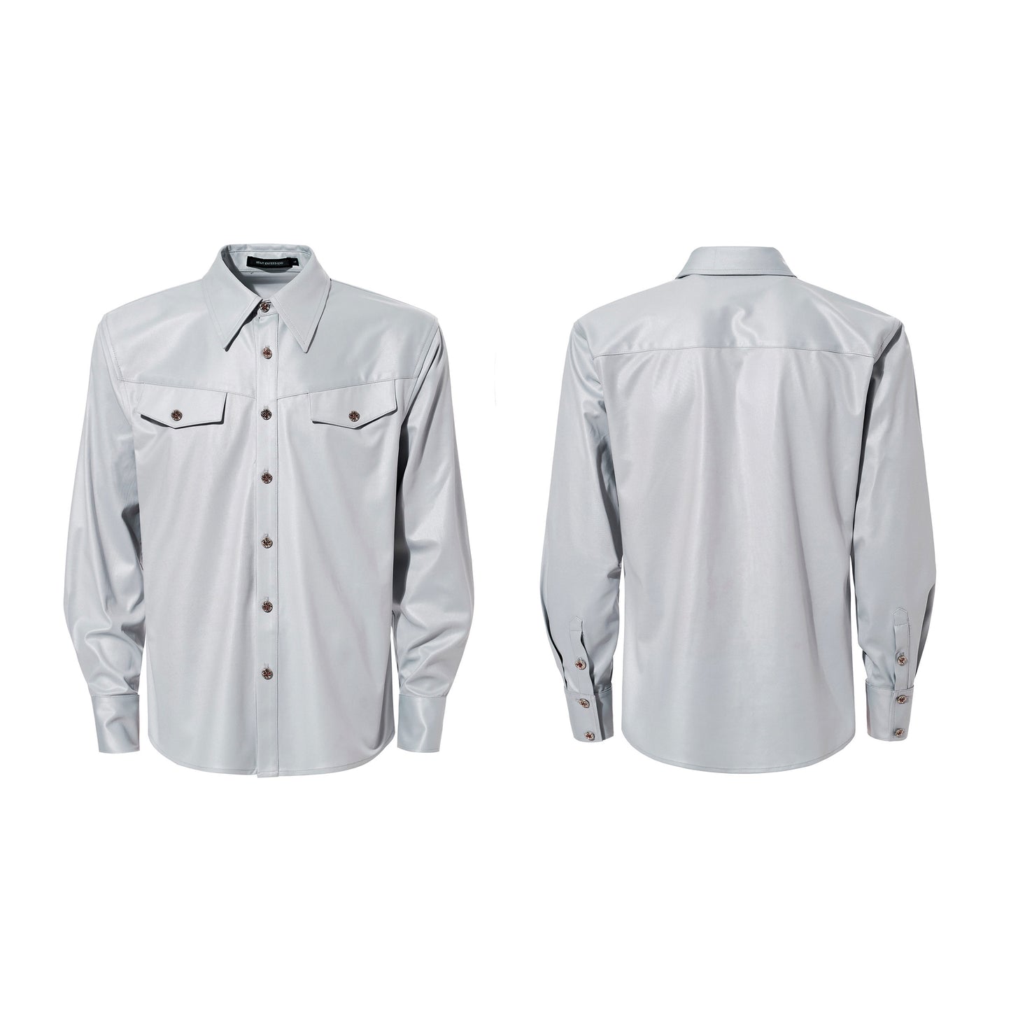 Acetate Texture Shoulder-Pad Long Sleeve Shirt WN23288