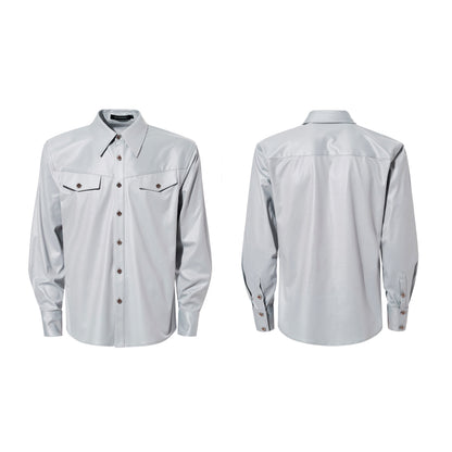 Acetate Texture Shoulder-Pad Long Sleeve Shirt WN23288