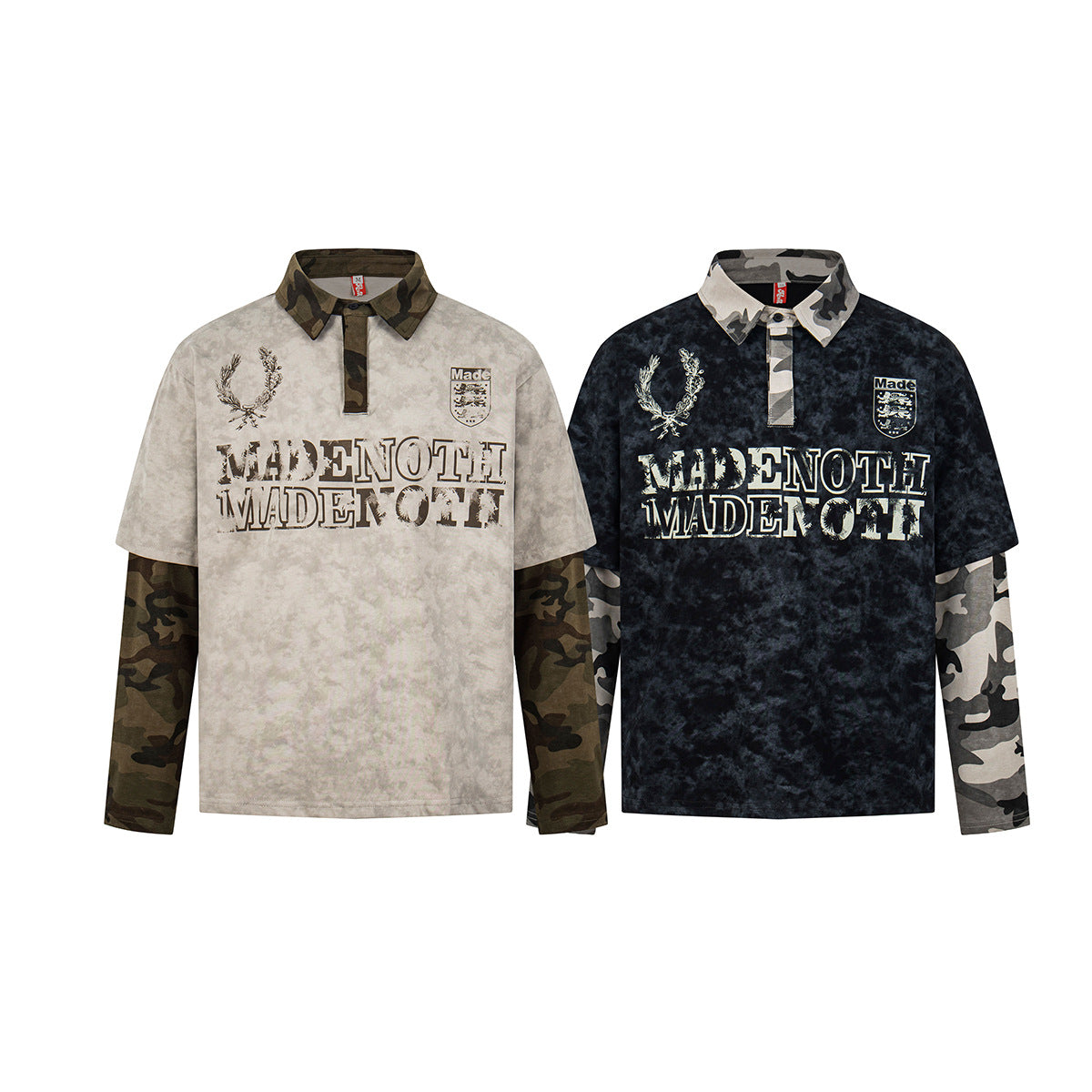 Polo Collar Fake Layered Tie-Dye Print Long Sleeve T-Shirt WN25703