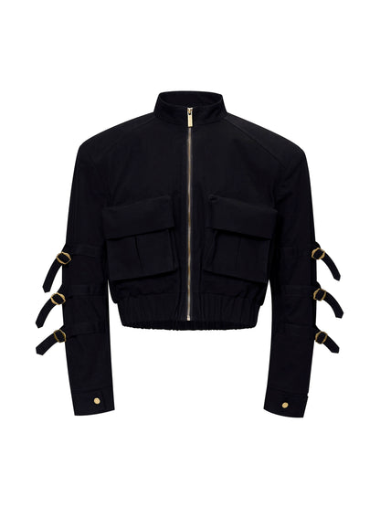 Stand Neck Strap Multi-Pocket Zipper Jacket WN21810