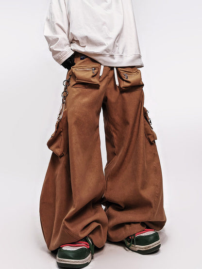 Curved Cut Wide Leg Cargo Pants WN23978