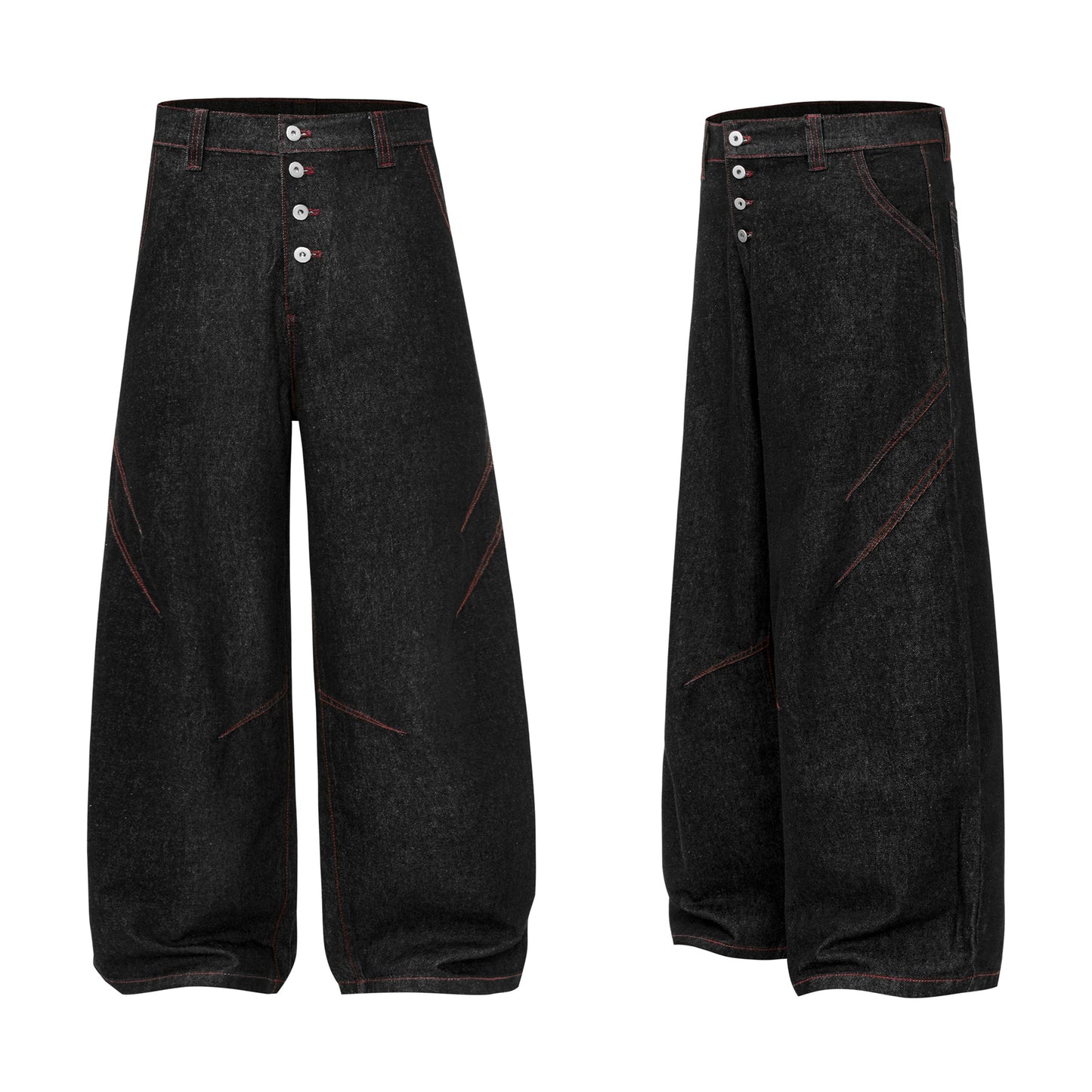 Contrast Stitch Panel Curved Wide Leg Denim Jeans WN25910