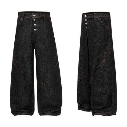 Contrast Stitch Panel Curved Wide Leg Denim Jeans WN25910