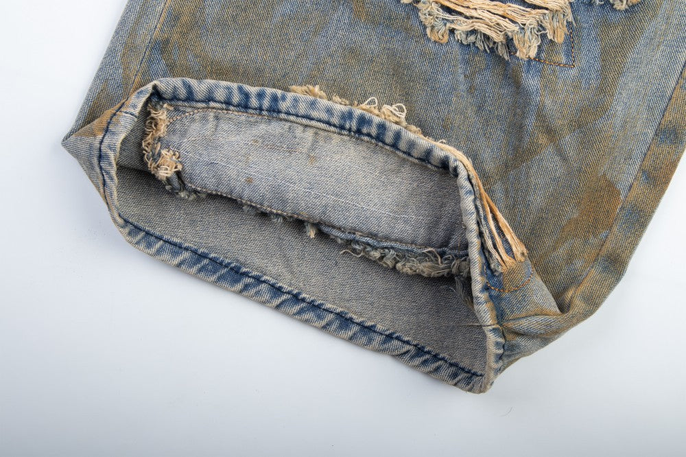 Heavy Damage Paint Wide Leg Denim Jeans WN28042