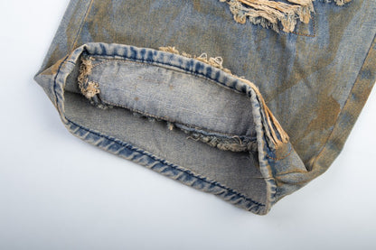 Heavy Damage Paint Wide Leg Denim Jeans WN28042