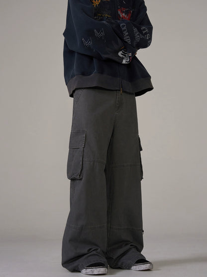 Washed Wide-Leg Straight Cargo Pants WN10655