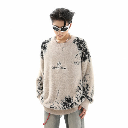 Shaggy Embroidery Crewneck Oversize Knit Sweater WN10335