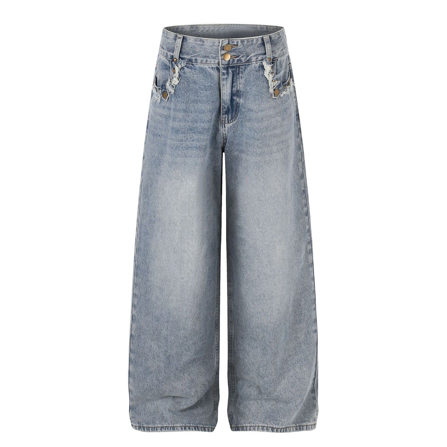 Fringe Studs Wide Leg Denim Jeans WN25804